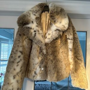 EUC Faux Fur Jacket with hook closures.